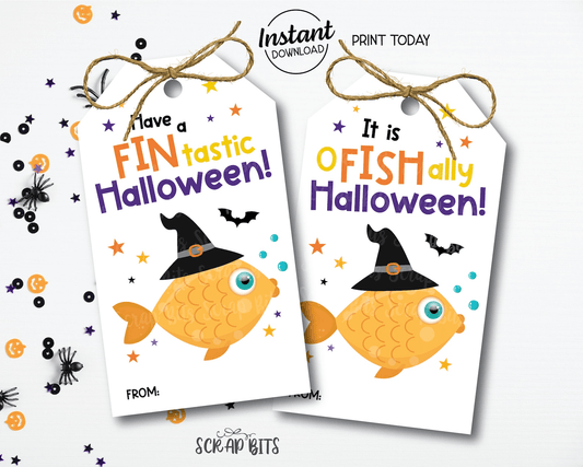Halloween Goldfish Tags, It's O Fish Ally Halloween, Printable Halloween Tags, Instant Download - Scrap Bits