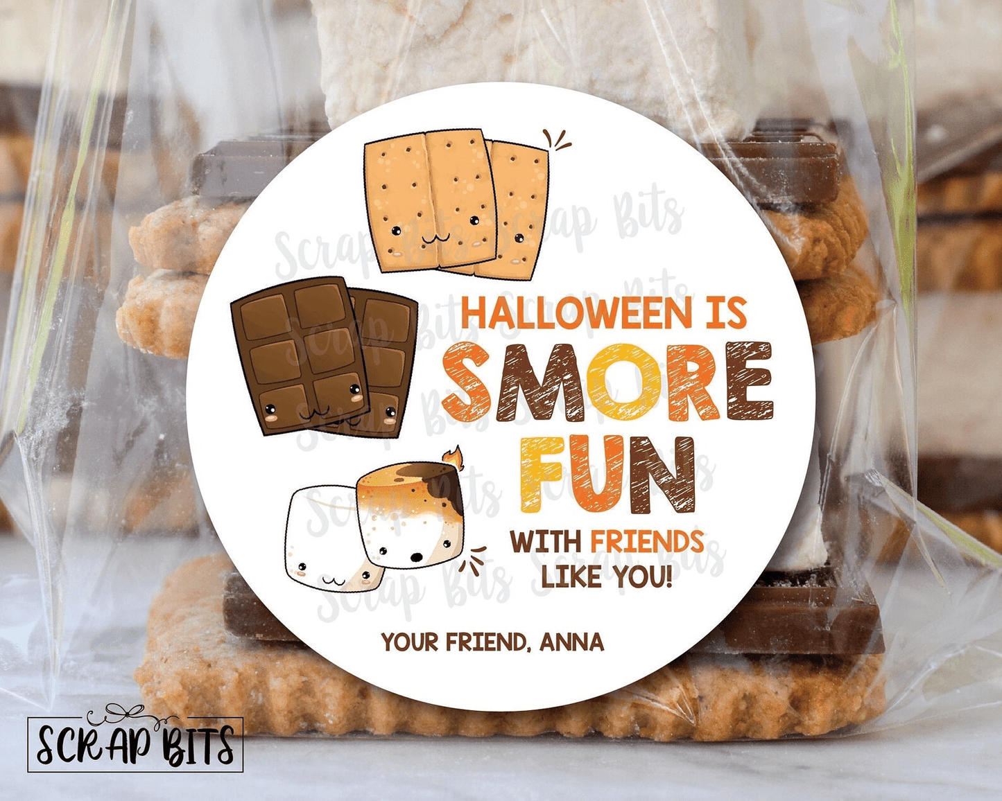 Halloween is Smore Fun . Halloween Smores Treat Bag Stickers or Tags - Scrap Bits