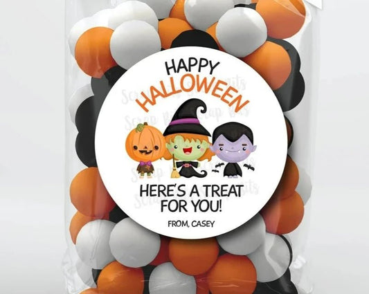 Halloween Kids, Pumpkin, Witch, Dracula Treat Bag Stickers or Tags - Scrap Bits