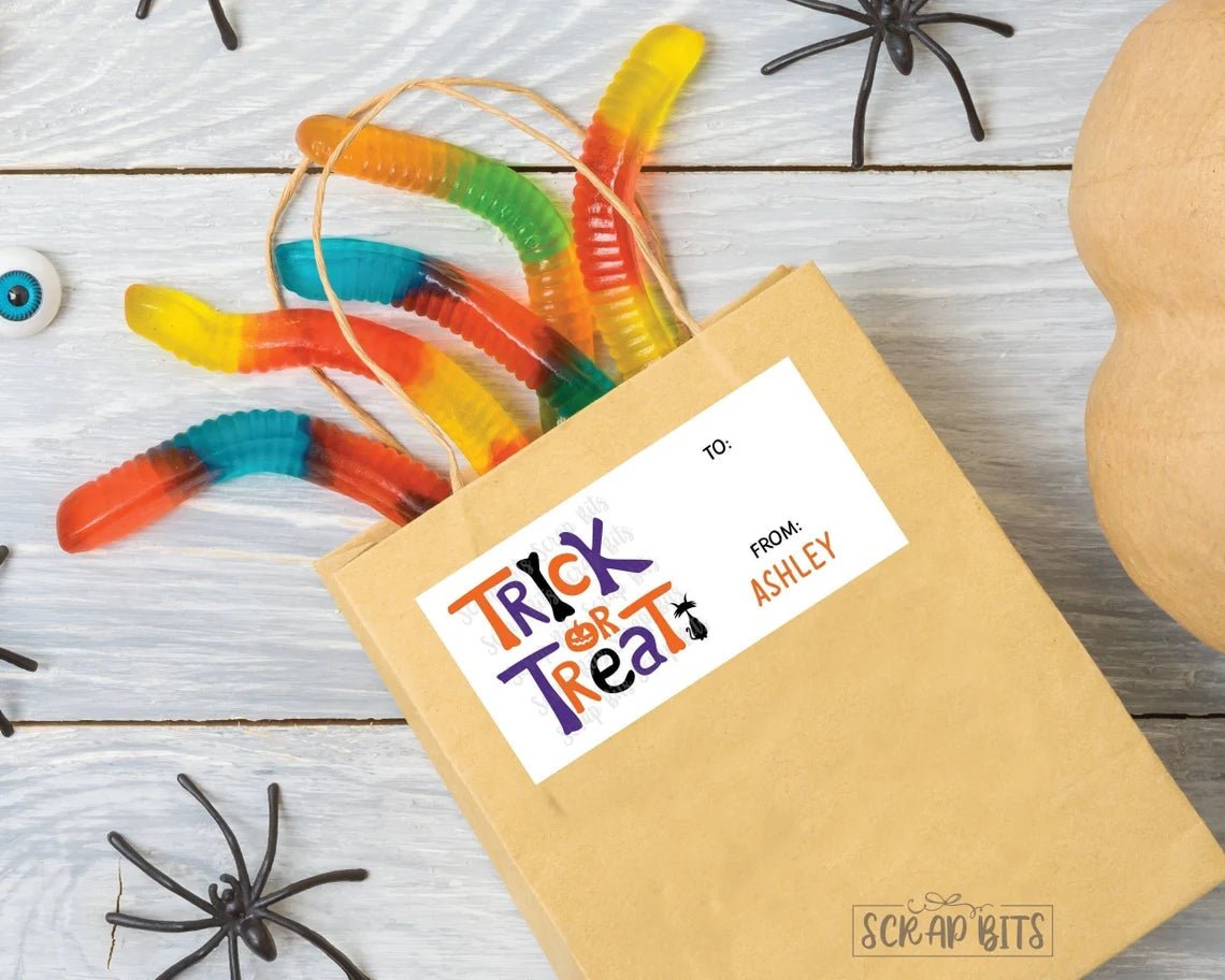 Halloween Labels, Trick Or Treat, Black Cat . Rectangular Gift Stickers - Scrap Bits