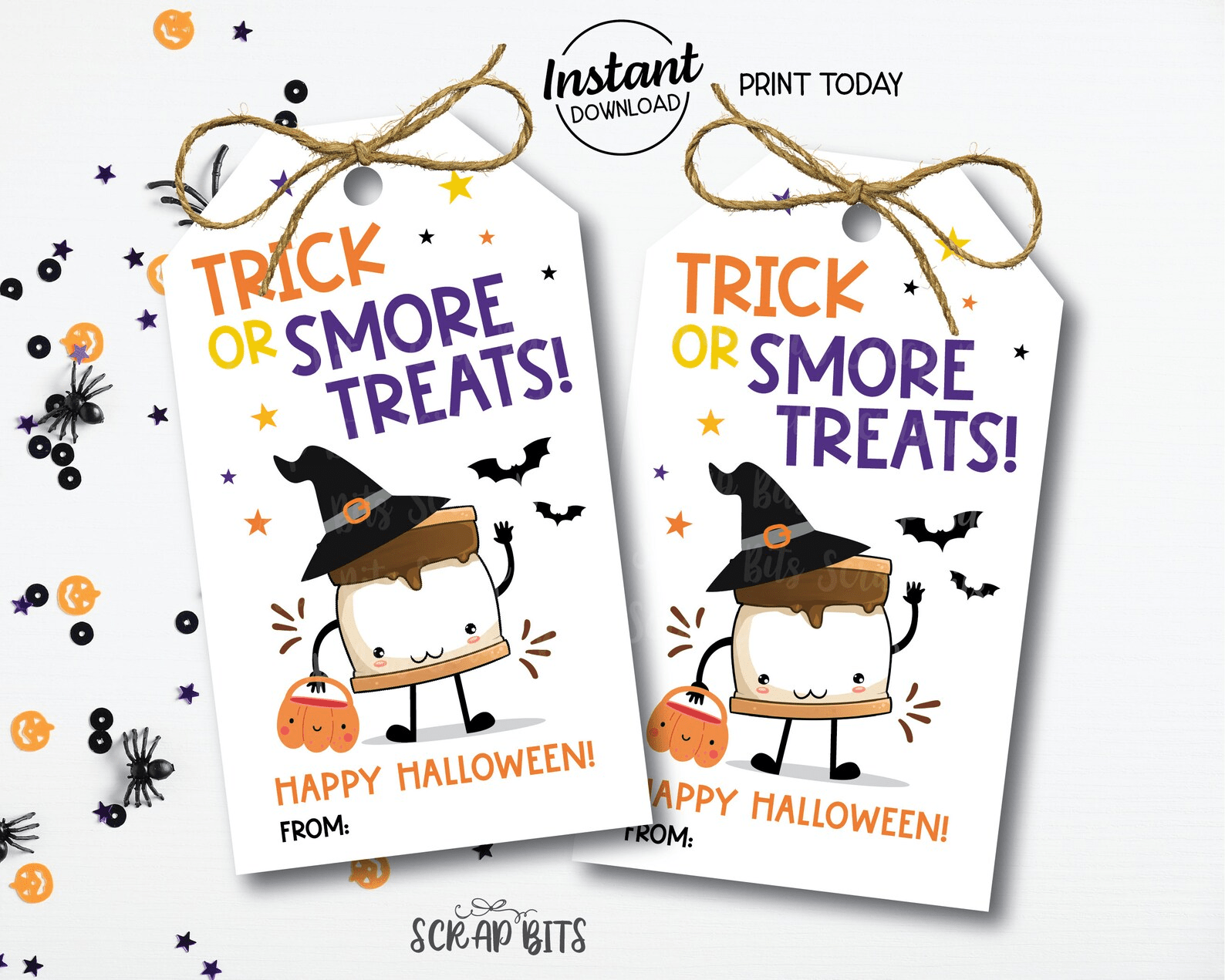 Halloween S'more Tags, Trick Or Smore Treats, Printable Halloween Tags, Instant Download - Scrap Bits