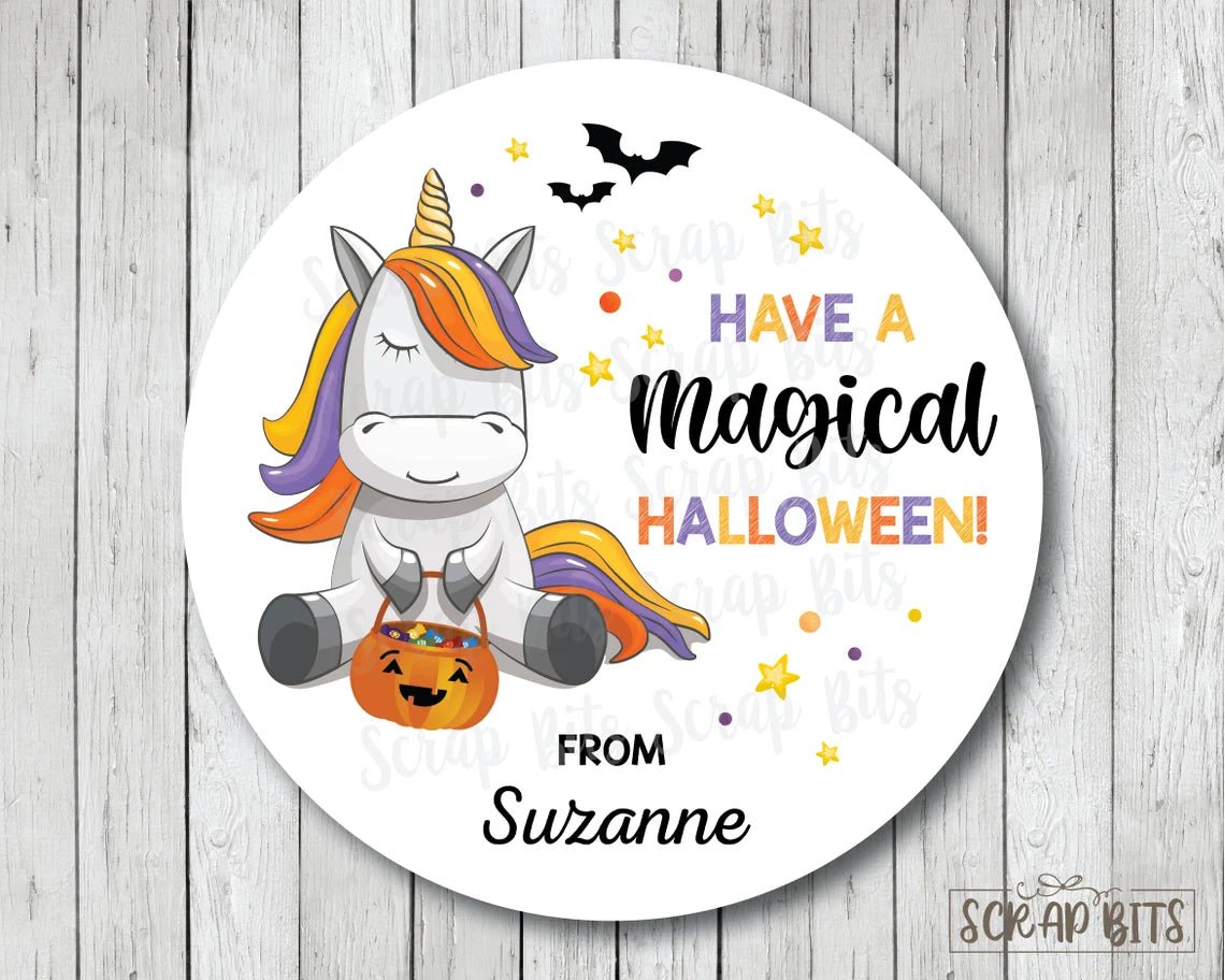 Halloween Unicorn Stickers . Have a Magical Halloween Stickers or Tags - Scrap Bits