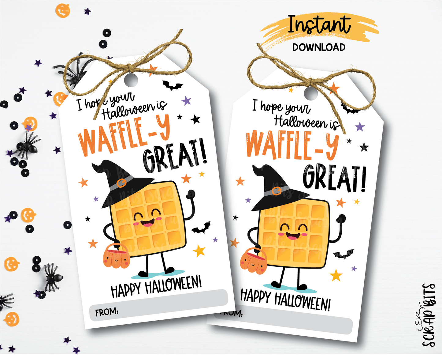 Halloween Waffle Tags, Hope Your Halloween Is Waffle-y Great, Printable Halloween Tags, Instant Download - Scrap Bits