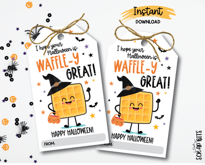 Halloween Waffle Tags, Hope Your Halloween Is Waffle-y Great, Printable Halloween Tags, Instant Download - Scrap Bits