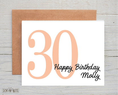 Happy 30th Birthday Card, Bold Number - Scrap Bits