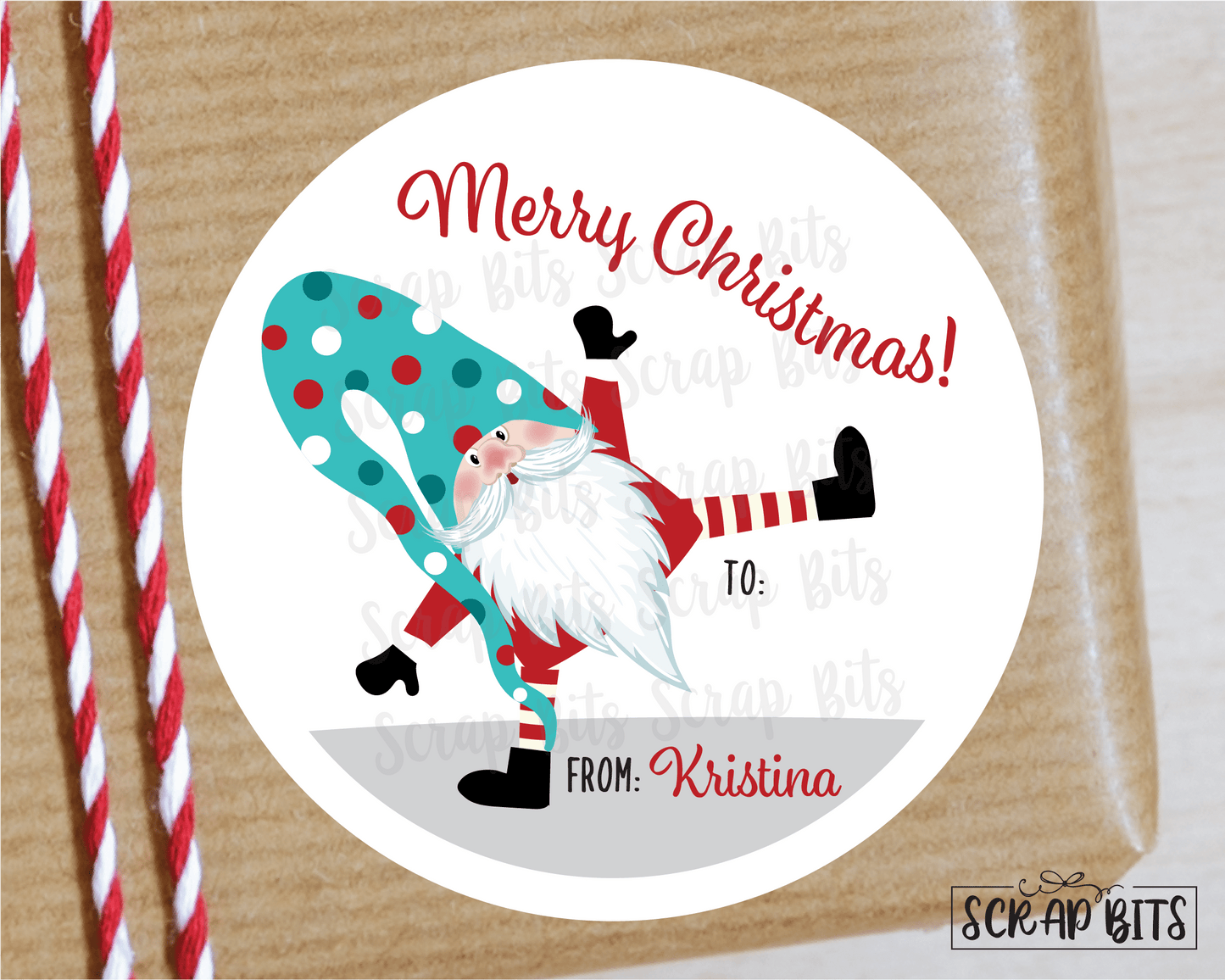 Happy Christmas Gnome Stickers or Tags . Christmas Gift Labels - Scrap Bits