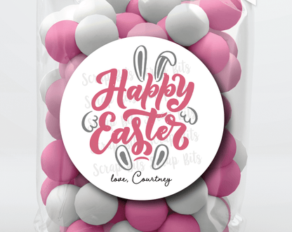 Happy Easter Bunny, Bold Cursive . Personalized Easter Gift Labels - Scrap Bits