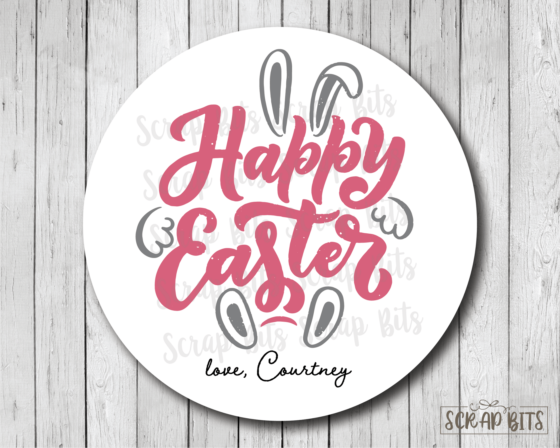 Happy Easter Bunny, Bold Cursive . Personalized Easter Gift Labels - Scrap Bits