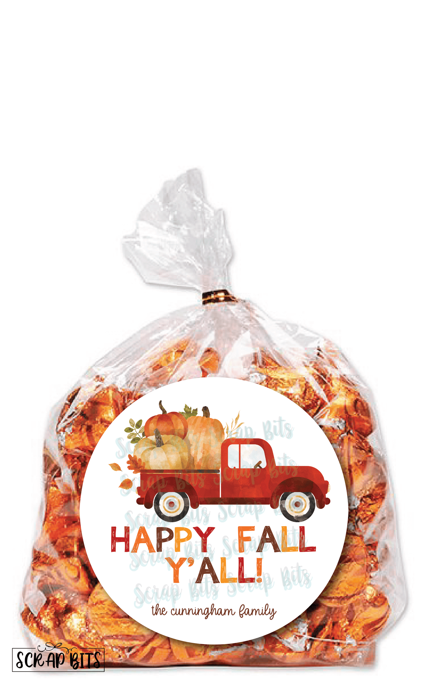 Happy Fall Y'All Red Pumpkin Truck Stickers or Tags - Scrap Bits