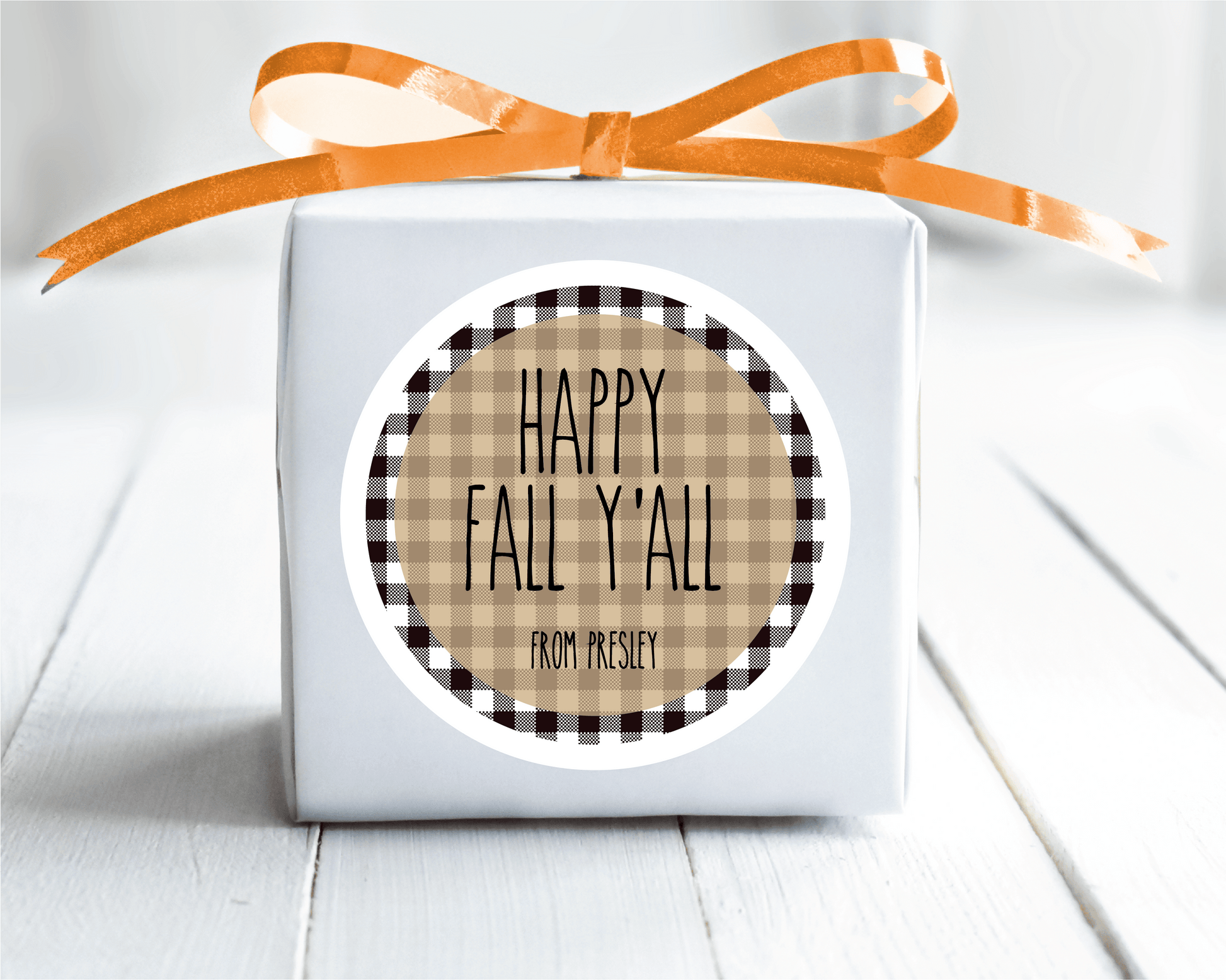 Happy Fall Y'All Stickers, Simple Lettering on Buffalo Plaid or Tags - Scrap Bits