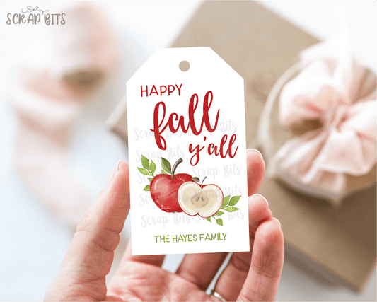 Happy Fall Y'All Tags, Red Apples . Fall Treat Bag Tags - Scrap Bits