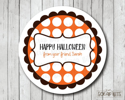 Happy Halloween, Bracket Frame on Bold Dots . Halloween Stickers or Tags - Scrap Bits