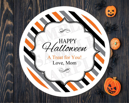 Happy Halloween, Label on Stripes . Halloween Stickers or Tags - Scrap Bits