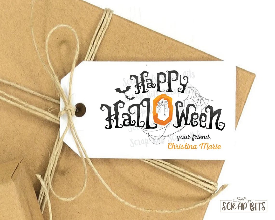 Happy Halloween Tags, Spiderwebs & Bats, Halloween Treat Bag Tags - Scrap Bits