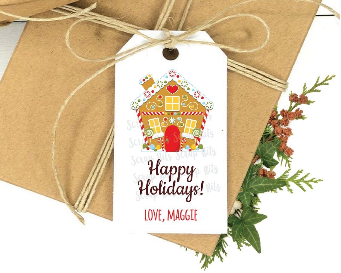 Happy Holidays, Gingerbread House . Personalized Christmas Gift Tags - Scrap Bits