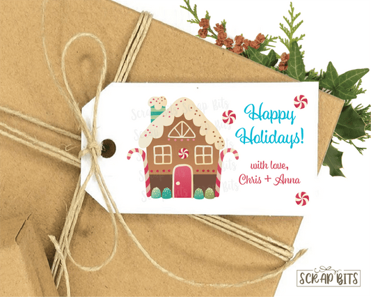 Happy Holidays Gingerbread House . Personalized Christmas Gift Tags - Scrap Bits