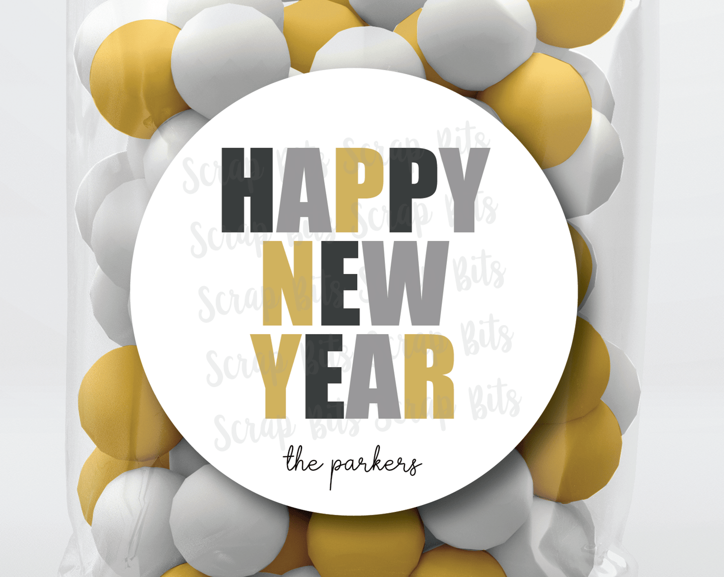 Happy New Year, Bold Lettering Stickers or Tags - Scrap Bits