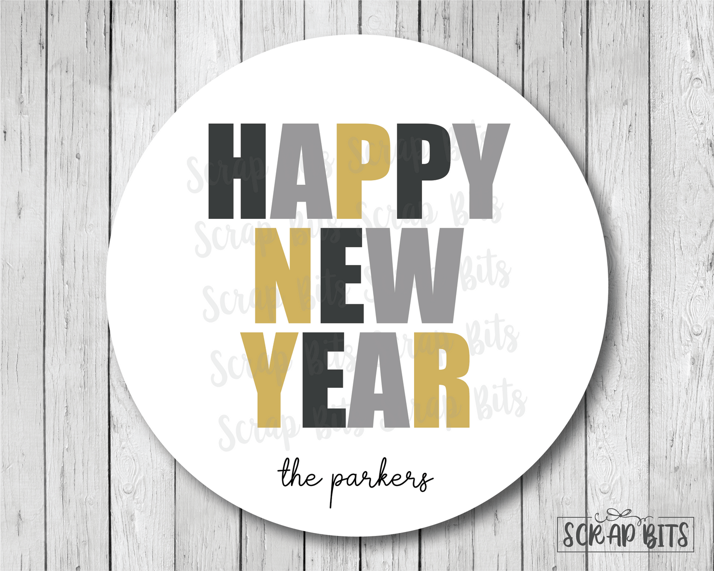 Happy New Year, Bold Lettering Stickers or Tags - Scrap Bits