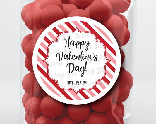 Happy Valentine's Day . Diagonal Stripes Valentine's Day Stickers or Tags - Scrap Bits