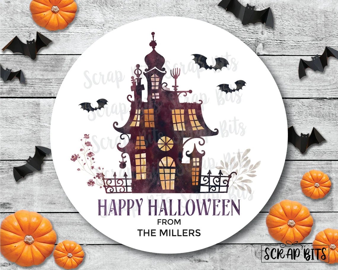 Haunted House Halloween Stickers or Tags - Scrap Bits