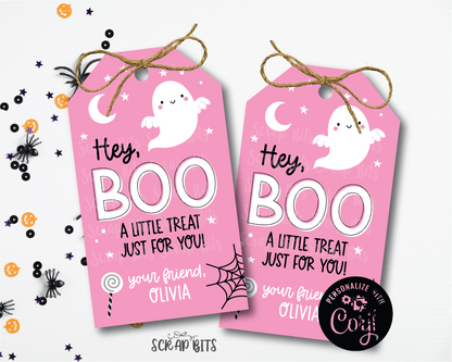 Hey Boo Tags, Printable Pink Halloween Tags, Editable Ghost Tags . Instant Download Editable Template - Scrap Bits