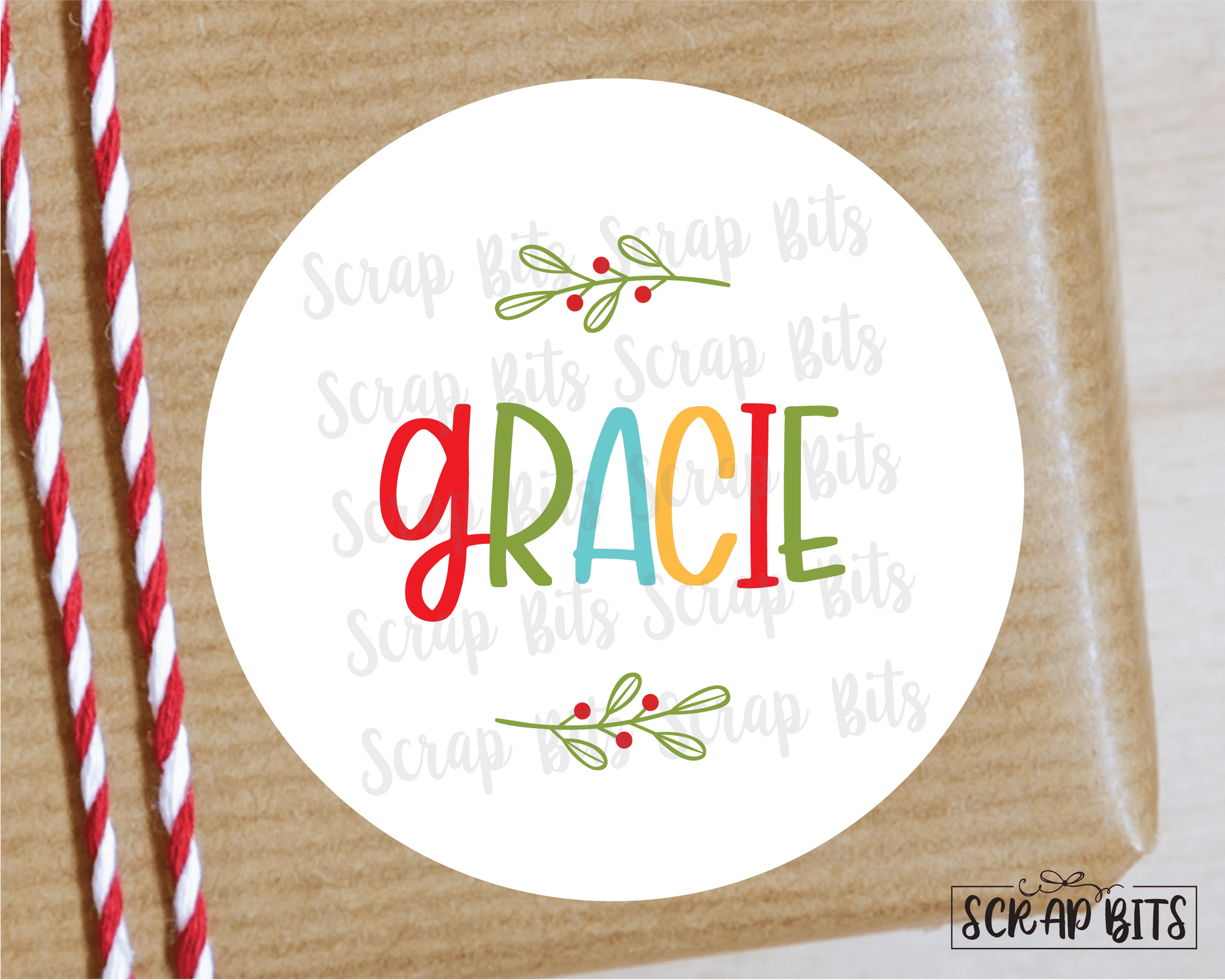 Holly Sprig Christmas Name Stickers or Tags, Multi-Color . Christmas Gift Labels - Scrap Bits
