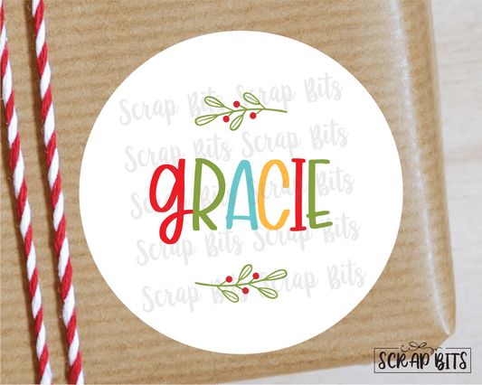 Holly Sprig Christmas Name Stickers or Tags, Multi-Color . Christmas Gift Labels - Scrap Bits