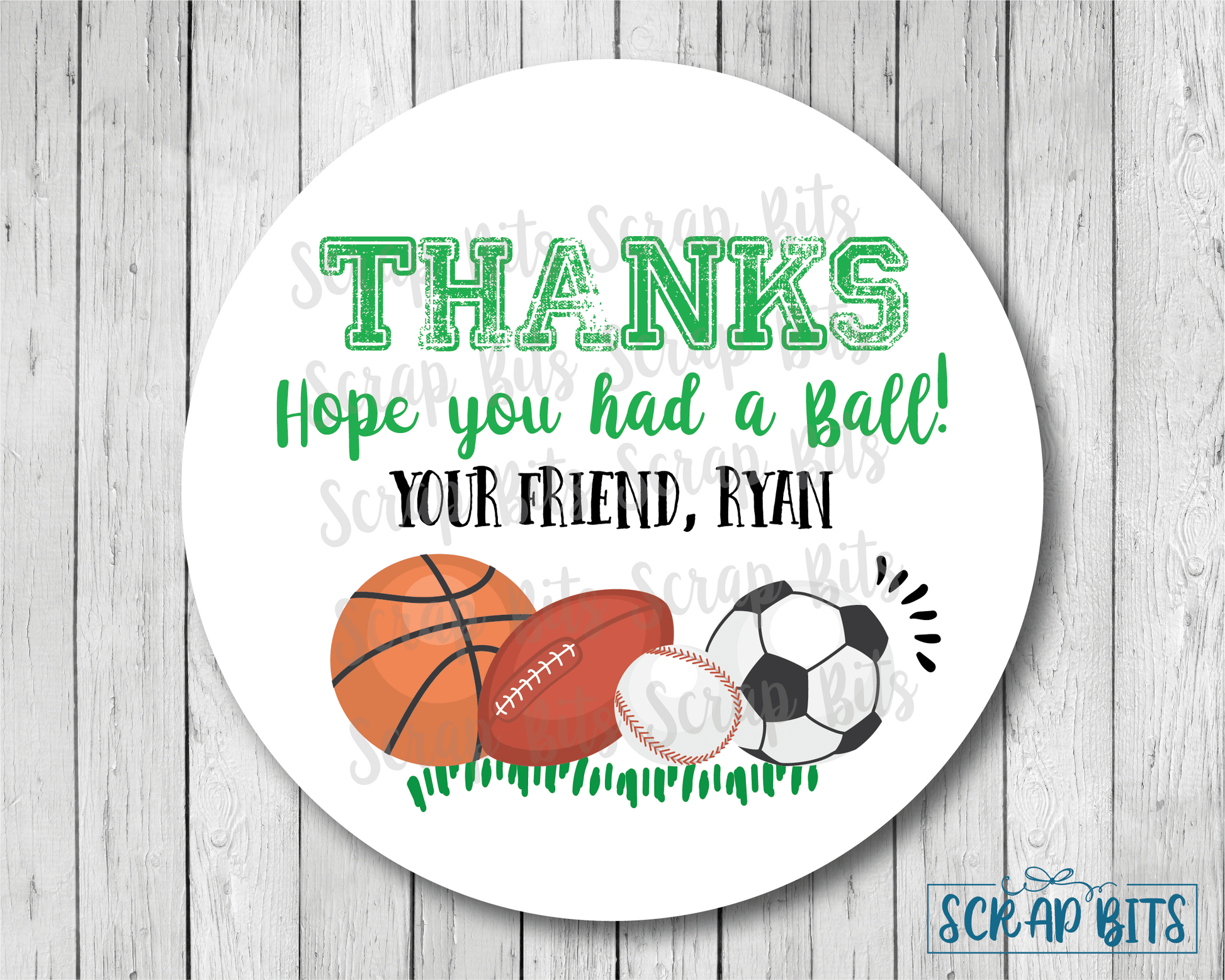 Hope You Had A Ball . Sports Birthday Party Favor Stickers or Tags - Scrap Bits