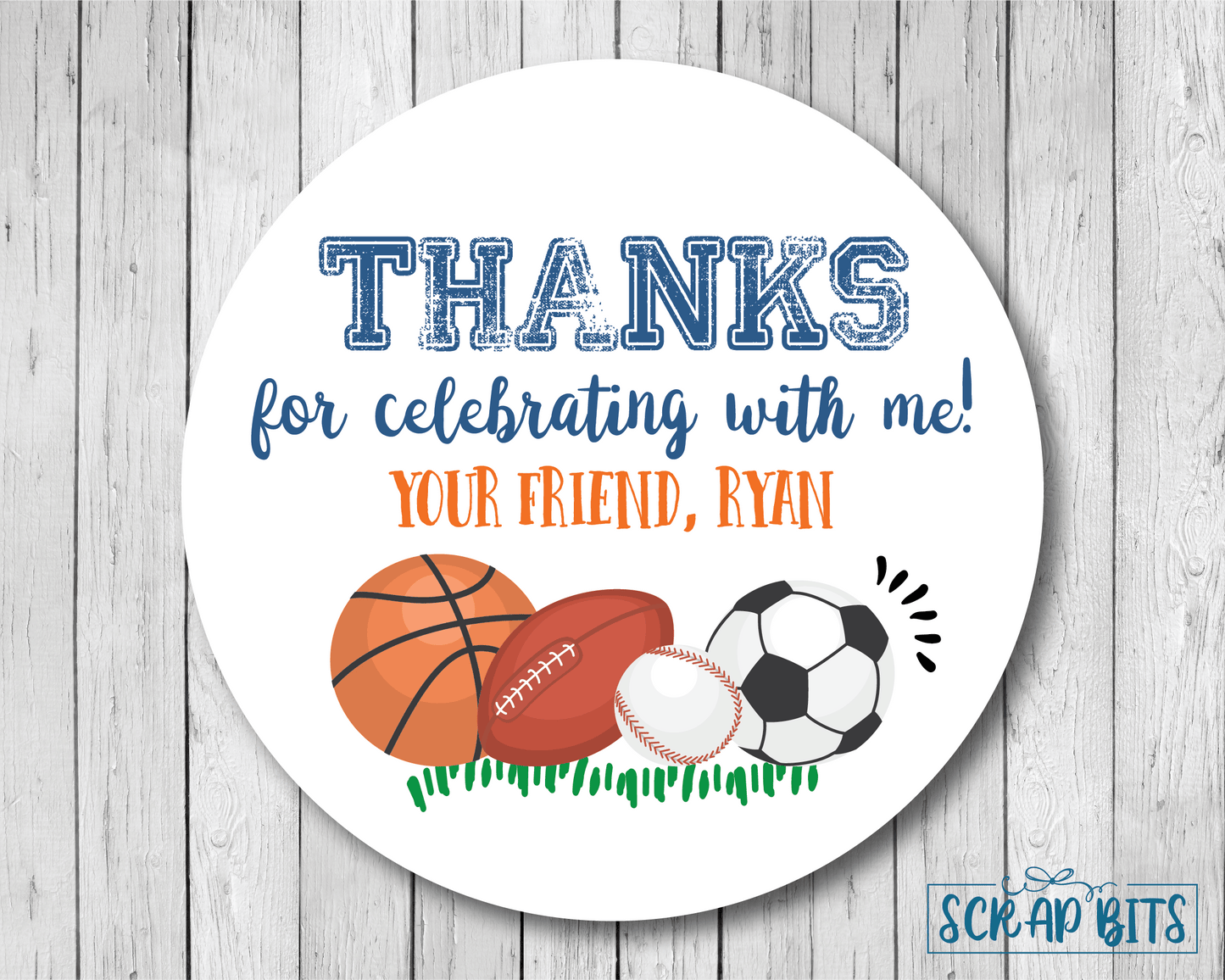 Hope You Had A Ball . Sports Birthday Party Favor Stickers or Tags - Scrap Bits