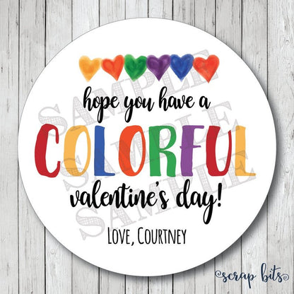 Hope You Have a Colorful Valentine's Day, Hearts . Valentine's Day Stickers or Tags - Scrap Bits