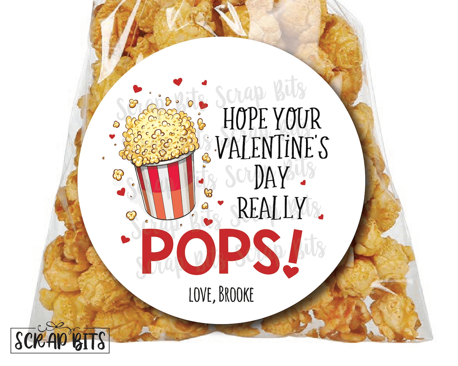 Hope Your Valentine's Day Really Pops, Popcorn Valentines, Valentine's Day Stickers or Tags - Scrap Bits