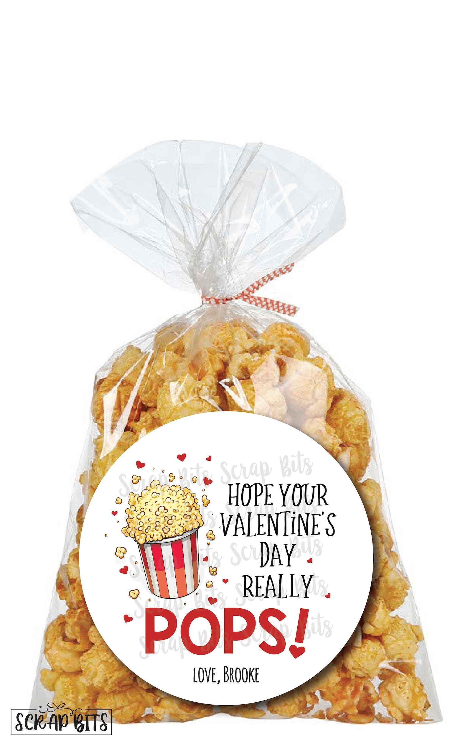 Hope Your Valentine's Day Really Pops, Popcorn Valentines, Valentine's Day Stickers or Tags - Scrap Bits