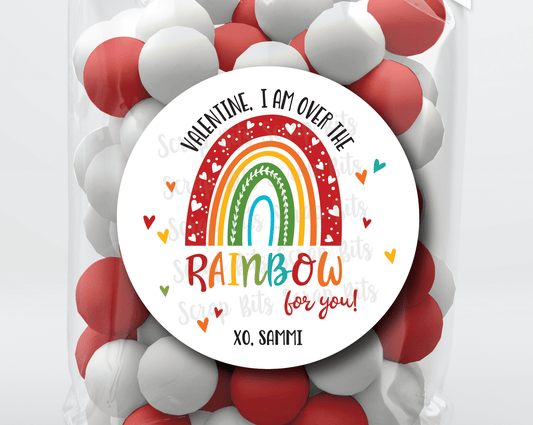 I Am Over The Rainbow For You . Rainbow Valentine's Day Stickers or Tags - Scrap Bits