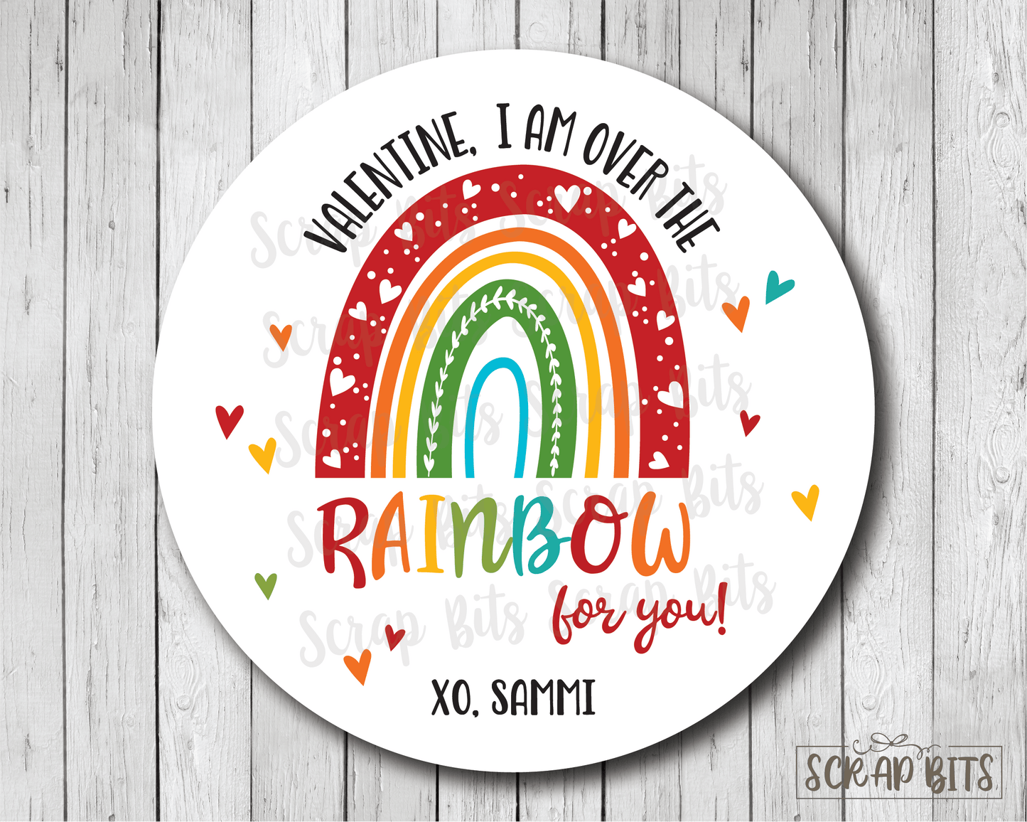 I Am Over The Rainbow For You . Rainbow Valentine's Day Stickers or Tags - Scrap Bits