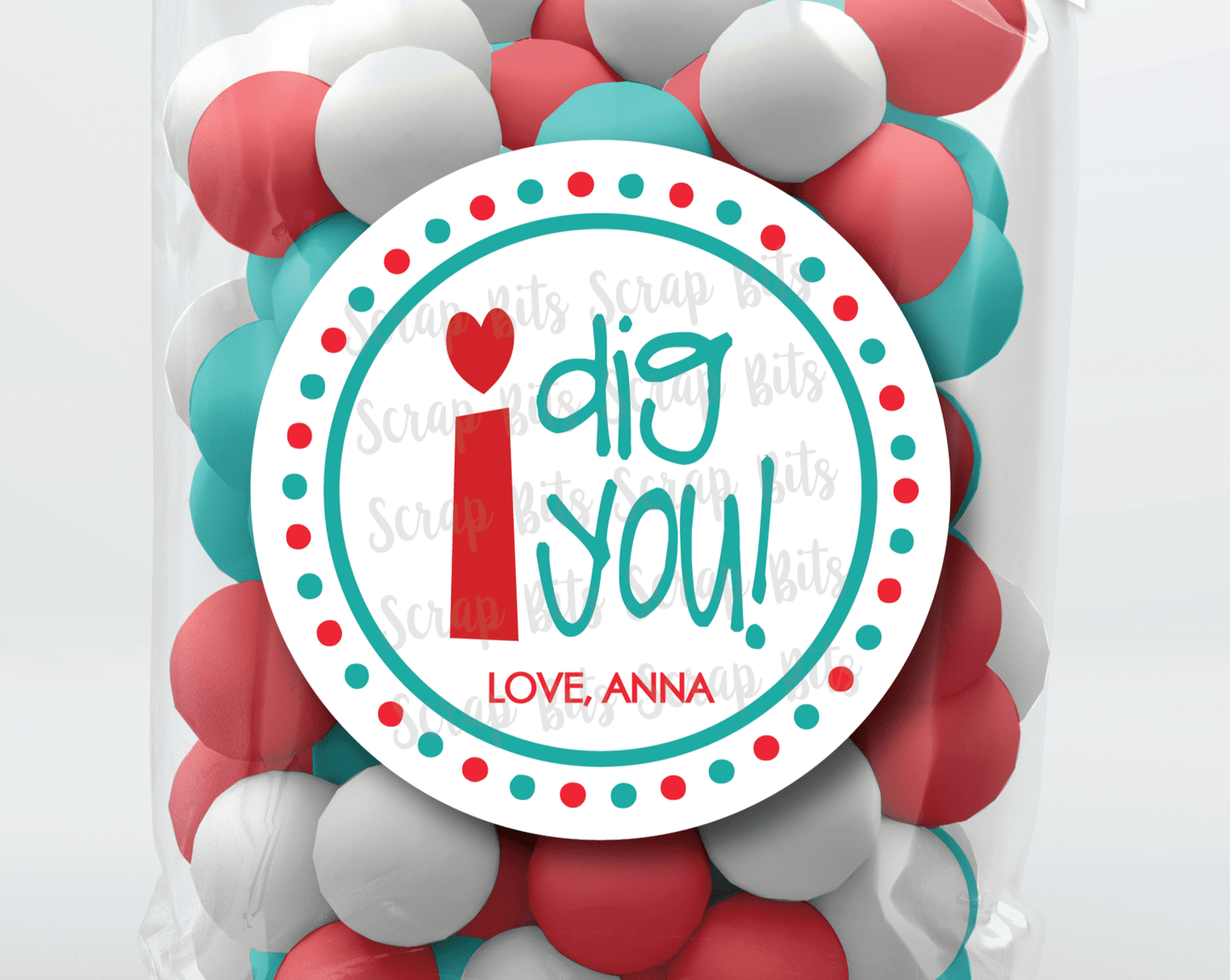 I Dig You Valentine . Valentine's Day Stickers or Tags - Scrap Bits