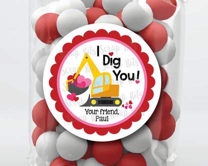 I Dig You Valentines, Construction . Valentine's Day Stickers or Tags - Scrap Bits