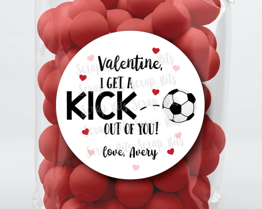 I Get A Kick Out Of You . Soccer Valentine's Day Stickers or Tags - Scrap Bits