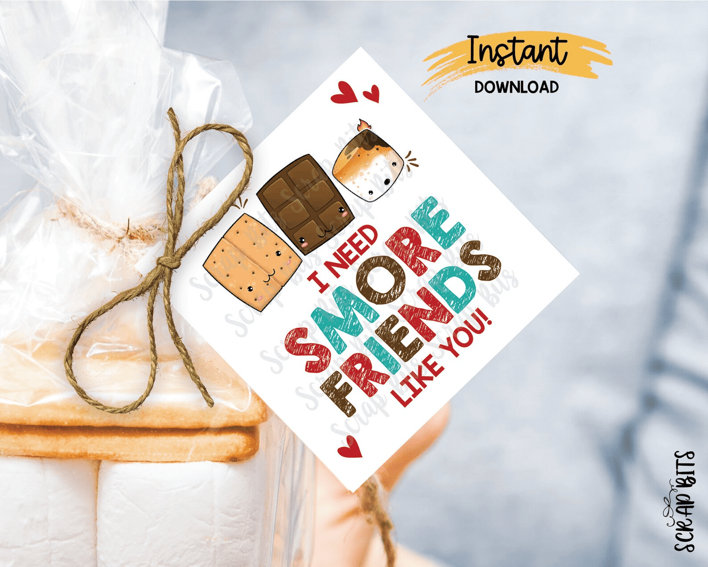 I Need S'more Friends Like You Blue, Printable Valentine S'more Tags, Instant Download - Scrap Bits