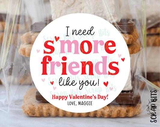 I Need S'More Friends Like You, Funky Lettering, Valentine's Day Stickers or Tags - Scrap Bits