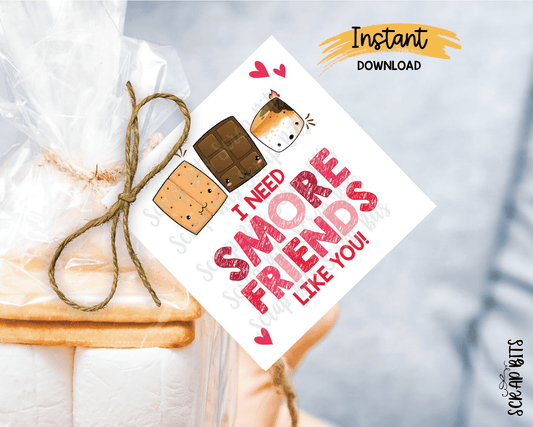 I Need S'more Friends Like You Pink, Printable Valentine S'more Tags, Instant Download - Scrap Bits