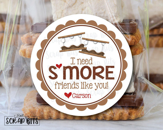 I Need S'more Friends Like You . Smore Stickers . Valentine's Day Stickers or Tags - Scrap Bits