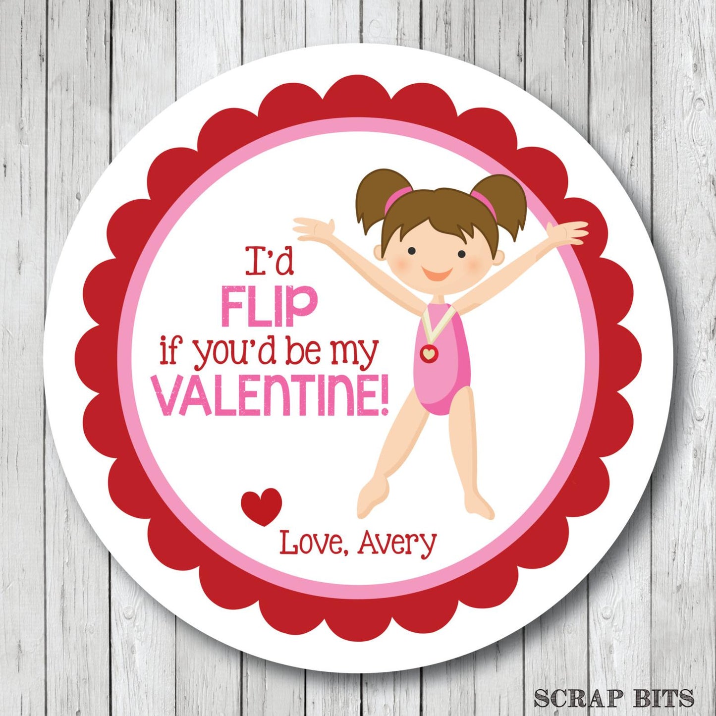 I'd Flip For You Gymnast Valentines . Valentine's Day Stickers or Tags - Scrap Bits