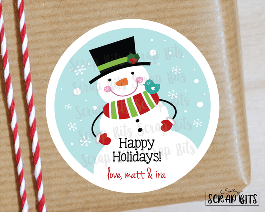 Jolly Snowman Stickers or Tags . Christmas Gift Labels - Scrap Bits