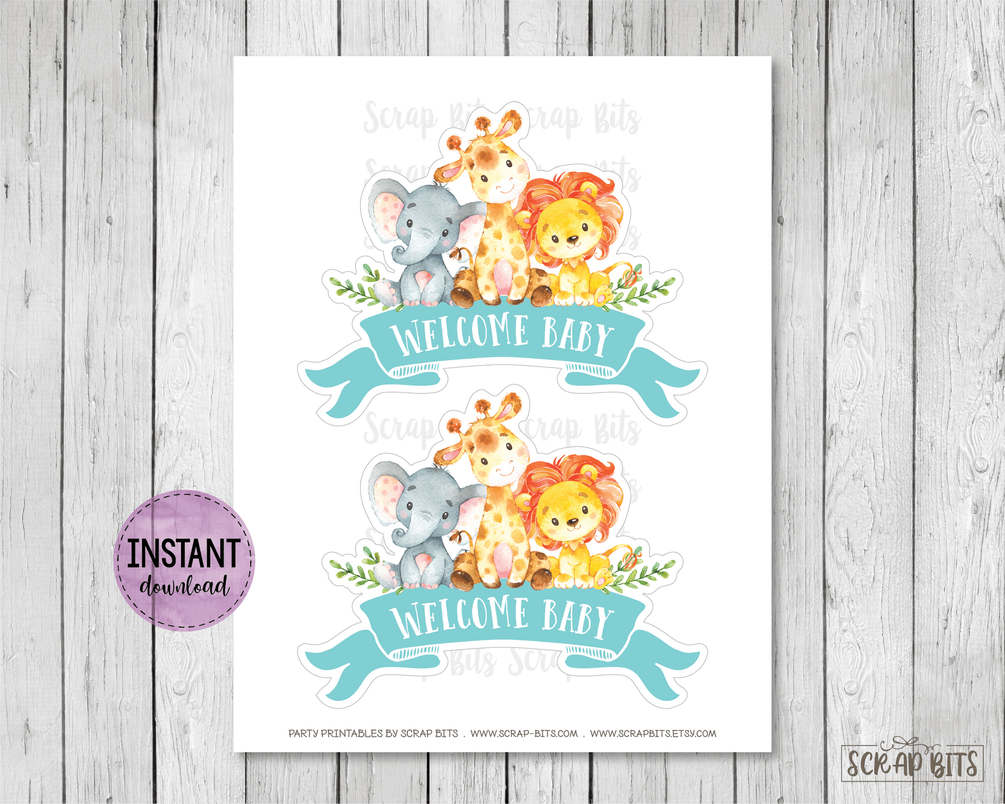 Jungle Baby Shower Cake Topper, Ocean Blue. Instant Download – Scrap Bits