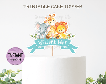 Jungle Baby Shower Cake Topper, Ocean Blue. Instant Download - Scrap Bits