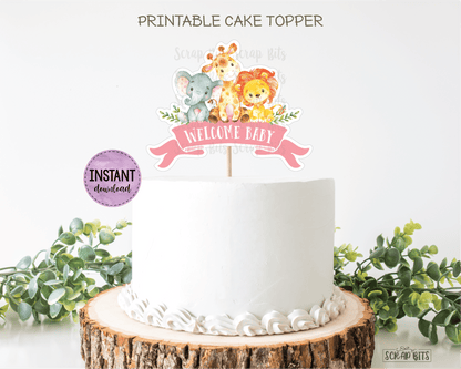 Jungle Baby Shower Cake Topper, Pink . Instant Download - Scrap Bits
