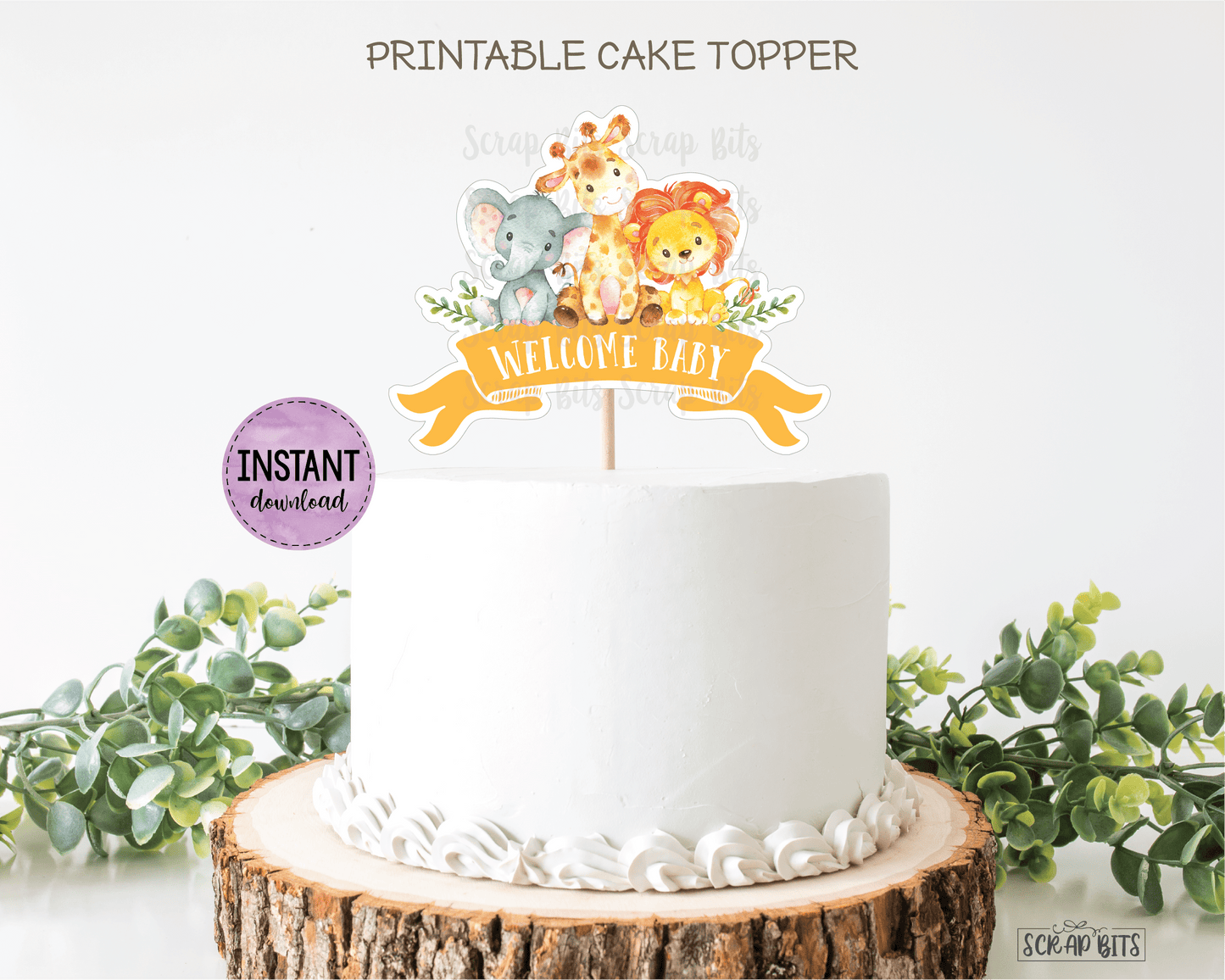 Jungle Baby Shower Cake Topper, Yellow. Instant Download - Scrap Bits