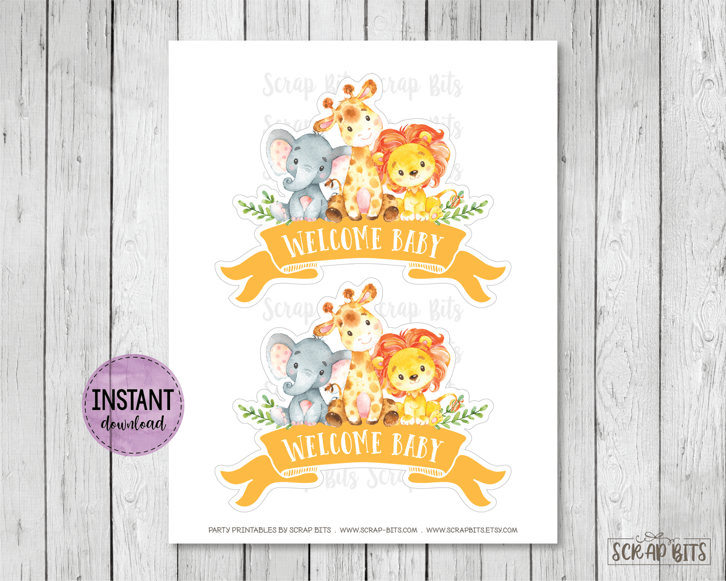 Jungle Baby Shower Cake Topper, Yellow. Instant Download - Scrap Bits