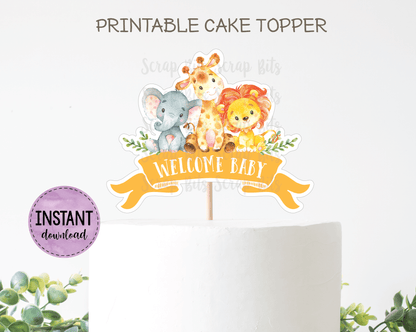 Jungle Baby Shower Cake Topper, Yellow. Instant Download - Scrap Bits