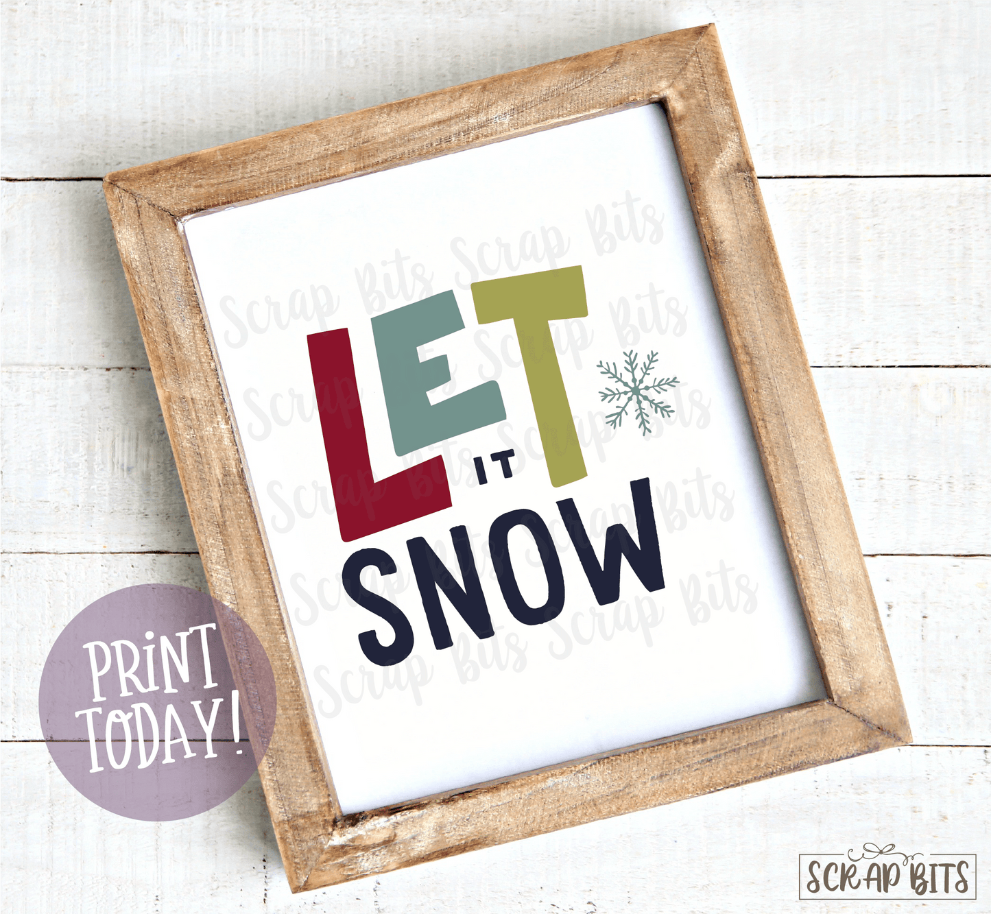 Let It Snow, Doodle Lettering Christmas Print . Instant Download - Scrap Bits